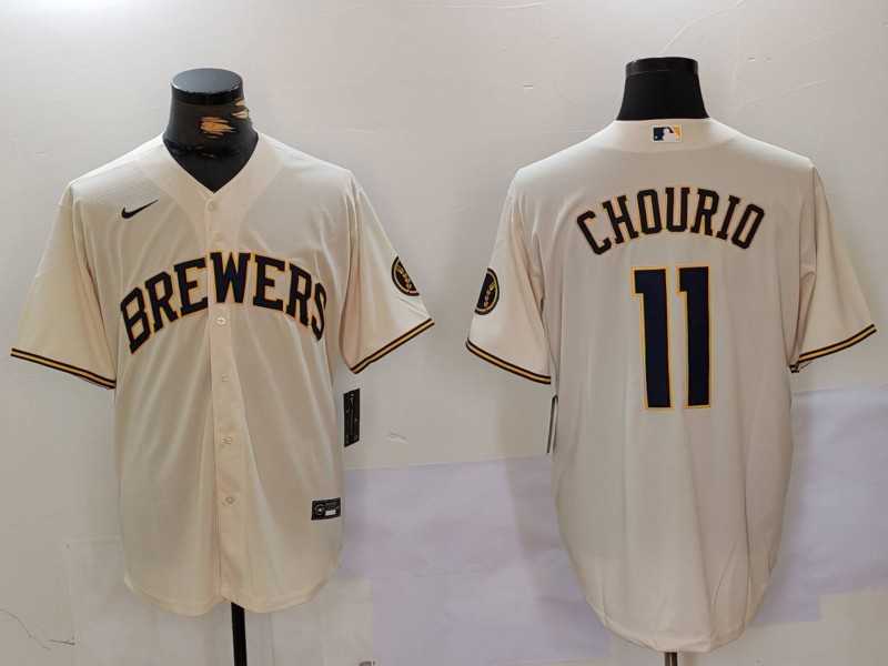 Milwaukee Brewers #11 Jackson Chourio Cream Stitched Cool Base Nike Jersey